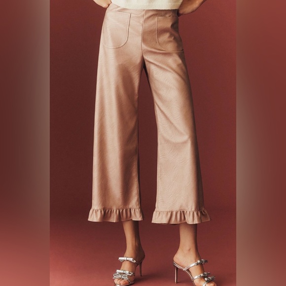 Anthropologie Maeve The Colette Metallic Ruffle-Hem Faux Leather Pants - Picture 2 of 15